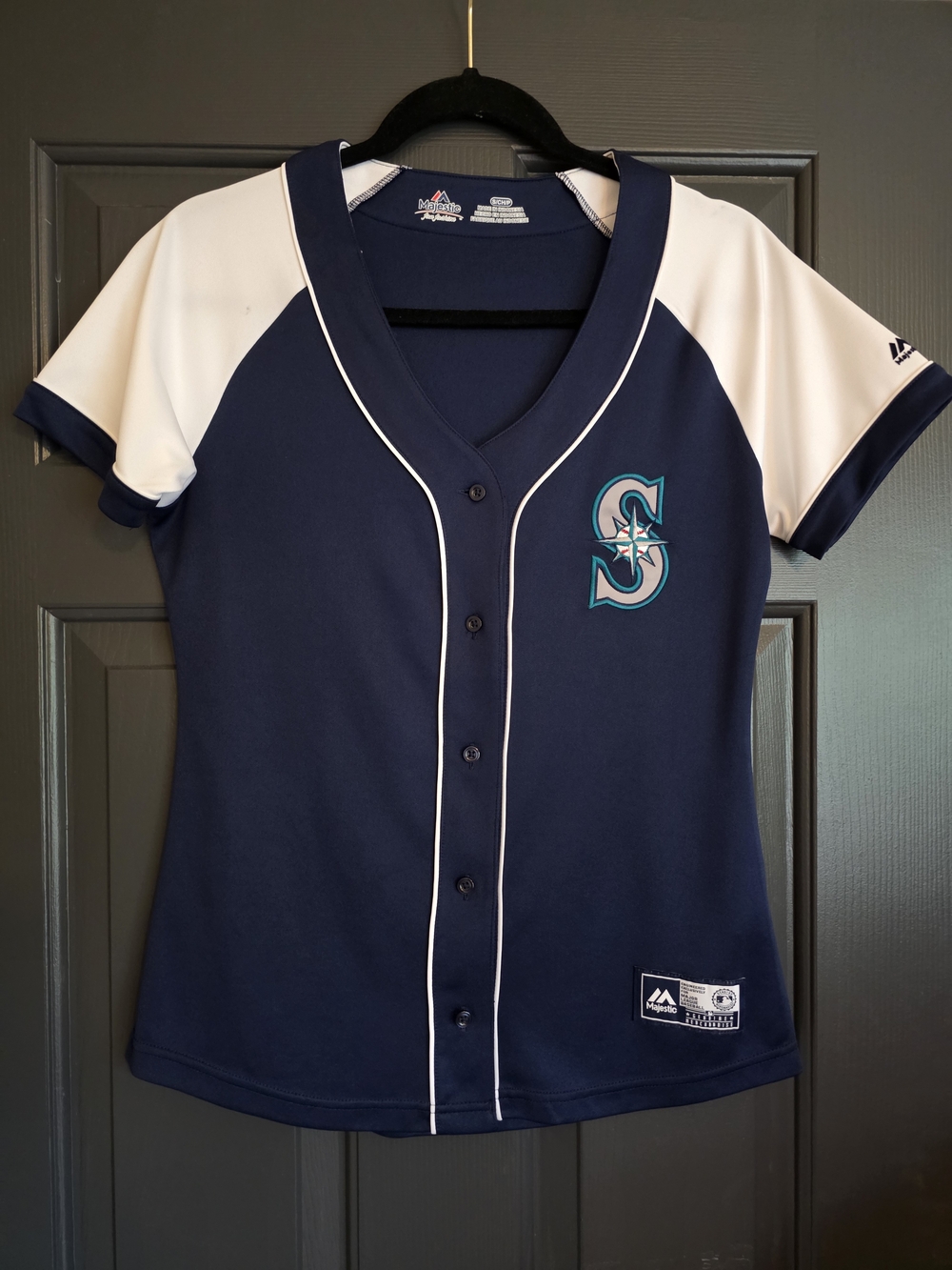 Majestic Navy and White Seattle Mariners Button-Front Jersey